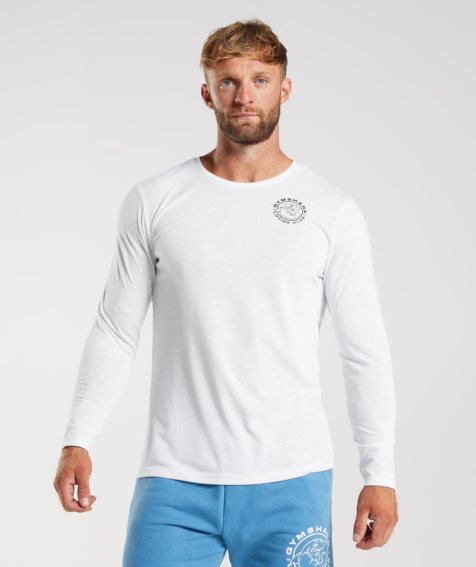 Men's Gymshark Legacy Long Sleeve T-Shirts White | NZ 2WBJUV